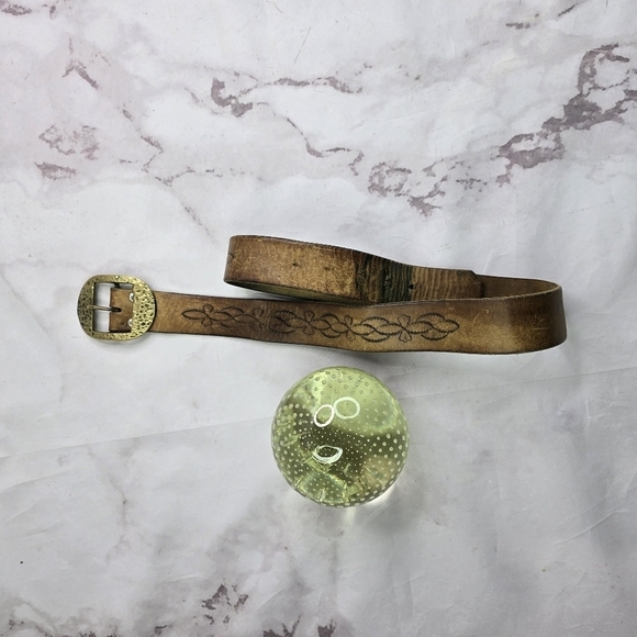 Vintage Leather Belt Western Stud Engraved Tooled Brass 34 35 36 37 Womens main image 9